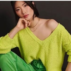 Pilcro Neon Textured V Neck Slouchy Sweater Size Small